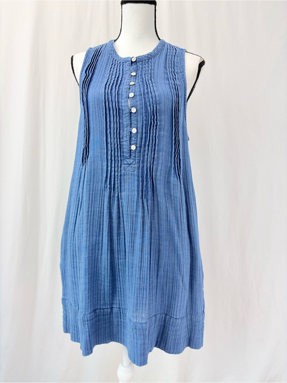 Faherty NWT Isha 100% Organic Cotton Basketweave Dress Sleeveless Indigo Small